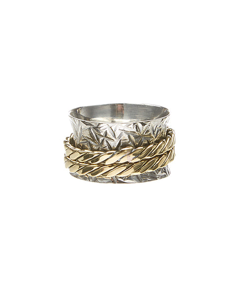 Two-Tone Hammered Spinner Ring - SS