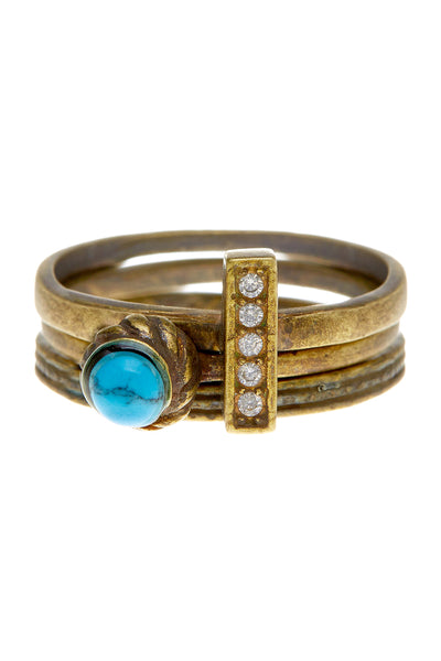 Turquoise & CZ Stack Ring Set - BR