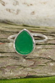 Green Chalcedony Crystal Teardrop Ring - SF