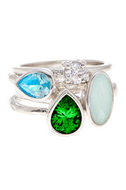 Amazonite Crystal & CZ Stack Ring Set - SF