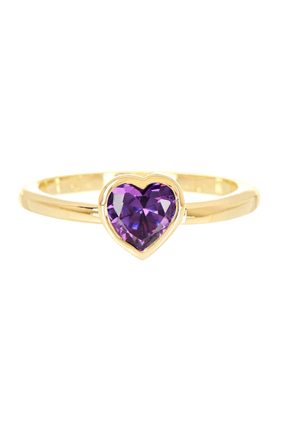Heart Shaped Purple CZ Band Ring - GF