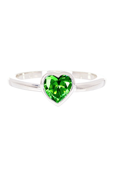 Heart Shaped Green CZ Band Ring - SF
