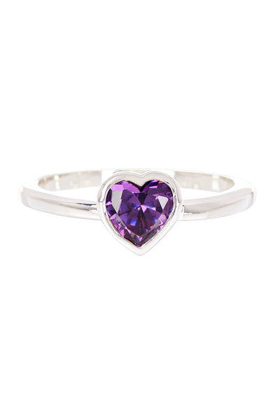 Heart Shaped Purple CZ Band Ring - SF