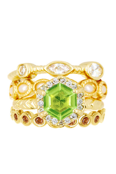 Peridot Crystal Stack Ring Set - GF