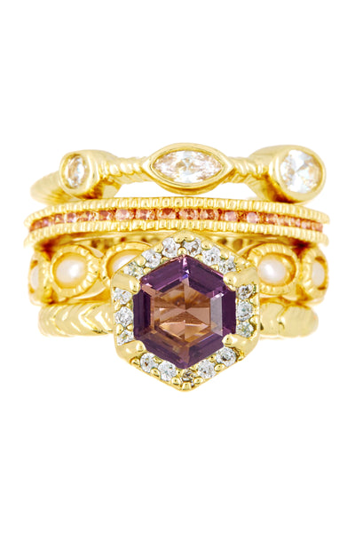 Lavender Crystal Stack Ring Set - GF