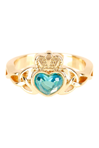 Blue CZ Heart Claddagh Ring - GF