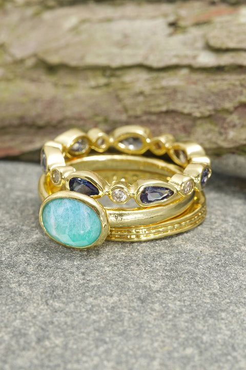 Amazonite & CZ Stack Ring Set - GF