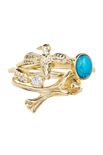 Reconstituted Turquoise & CZ Stack Ring Set - GF