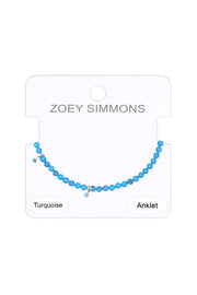 Turquoise Beaded Anklet In Silver - SF