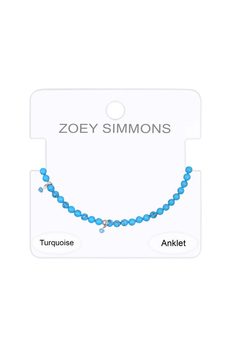Turquoise Beaded Anklet In Silver - SF