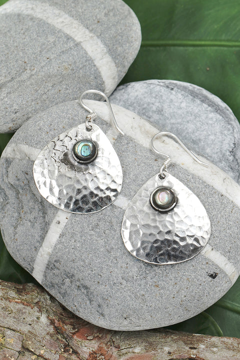 Abalone & Hammered Drop Earrings - SF