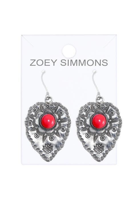 Coral Hammered Drop Earrings - SF