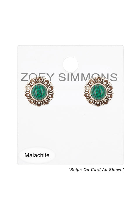 Sterling Silver Malachite Mandala Stud Earrings - SS