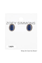 Sterling Silver & Lapis Oval Post Earrings - SS