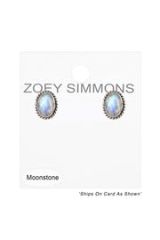 Sterling Silver & Rainbow Moonstone Oval Post Earrings - SS