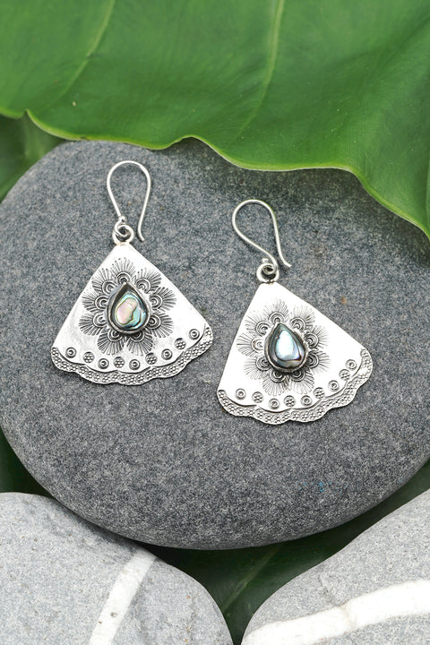 Abalone Textured Drop Earrings - SF