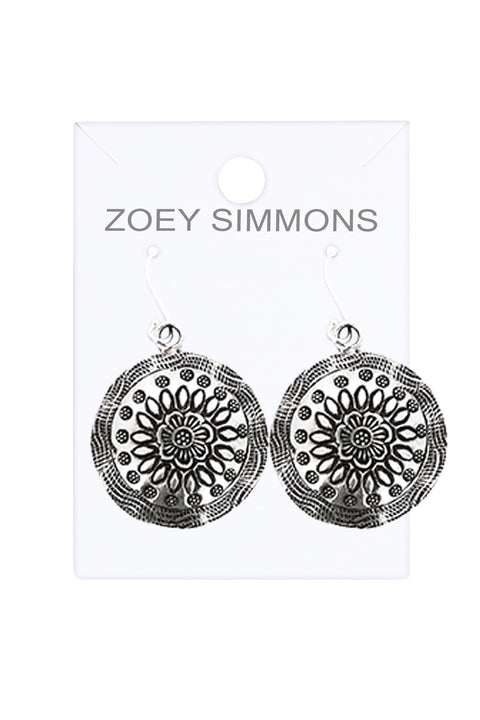 Hammered Flower Disc Earrings - SF