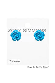 Sterling Silver & Turquoise Rose Post Earrings - SS