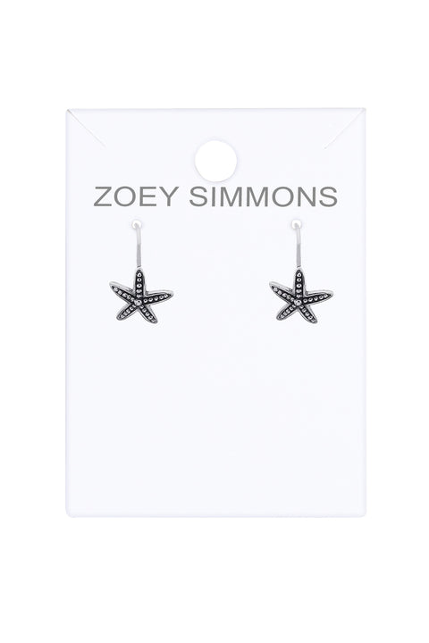 Sterling Silver Oxidized Starfish Earrings - SS