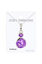 Sterling Silver & Amethyst With CZ Pendant Necklace - SS