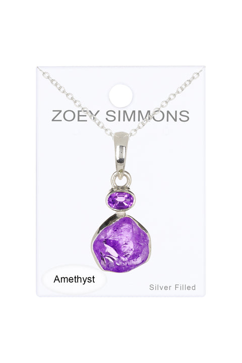Sterling Silver & Amethyst With CZ Pendant Necklace - SS