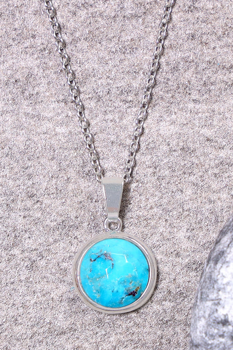 Turquoise Round Pendant Necklace - SF