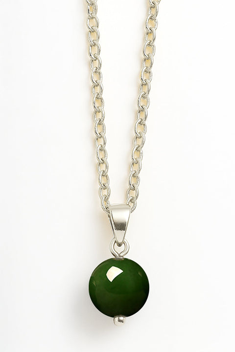 Sterling Silver Natural Hetian Jade Bead Necklace - SS