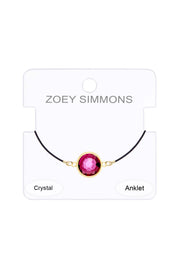 Raspberry Crystal & Leather Anklet - GF