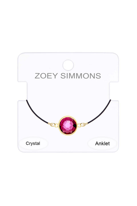 Raspberry Crystal & Leather Anklet - GF