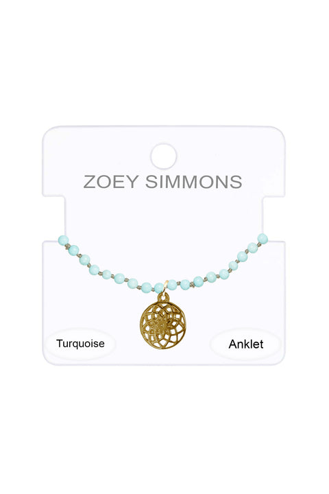 Turquoise & Infinity Charm Anklet - GF