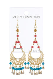 Red Agate & Turquoise Boho Chandelier Earrings - GF