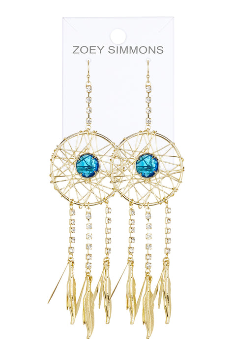 Swiss Blue Crystal Dream Catcher Earrings In Gold - GF