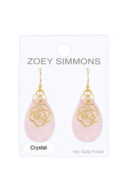 Rose Crystal & Rose Charm Drop Earrings - GF