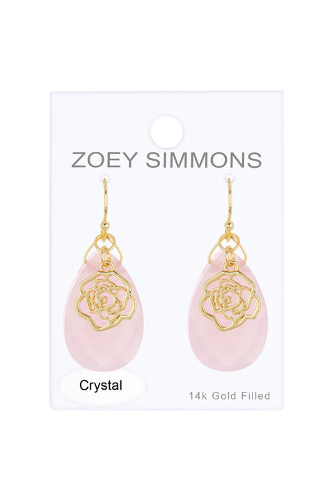 Rose Crystal & Rose Charm Drop Earrings - GF