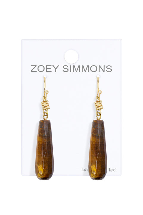 Natural Tiger Eye Drop Earrings - GF