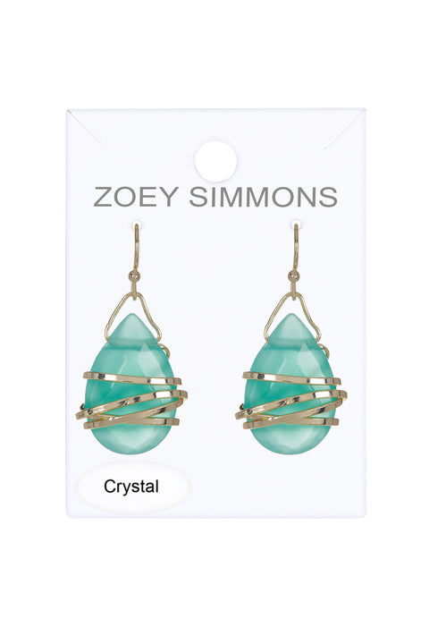 Amazonite Crystal Wrapped Earrings In Gold - GF
