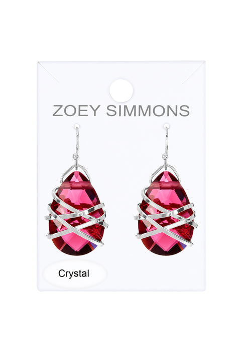 Raspberry Crystal Wrapped Earrings In Silver - SF