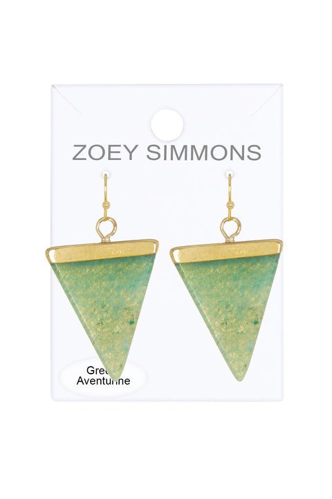 Green Aventurine Triangle Drop Earrings In Gold - GF