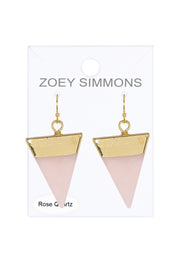 Rose Quartz Triangle Drop Earrings In Gold - GF