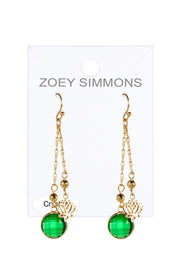 Emerald Crystal & Lotus Drop Earrings In Gold - GF