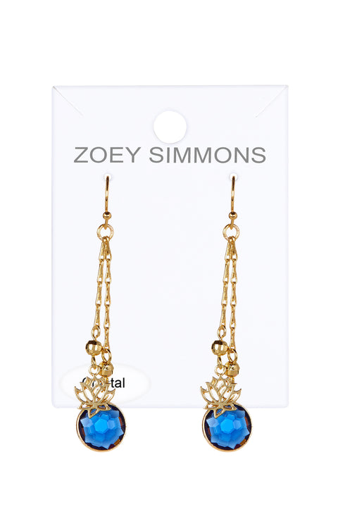 London Blue Crystal & Lotus Drop Earrings In Gold - GF