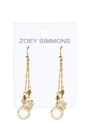 Moonstone Crystal & Lotus Drop Earrings In Gold - GF