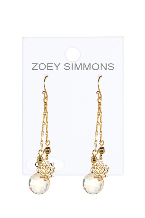 Moonstone Crystal & Lotus Drop Earrings In Gold - GF