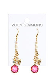 Raspberry Crystal & Lotus Drop Earrings In Gold - GF