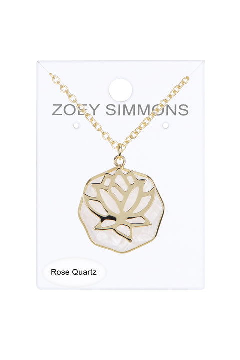 Rose Quartz Lotus Pendant Necklace - GF