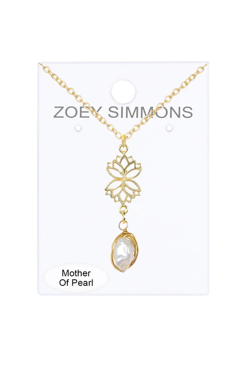 Lotus & Pearl Pendant Necklace - GF