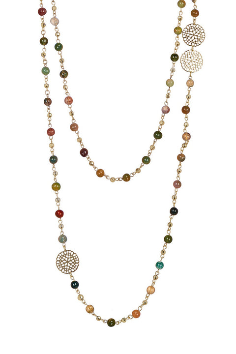 Mixed Jaspber & Glass Pearl Two Strand Necklace - GF