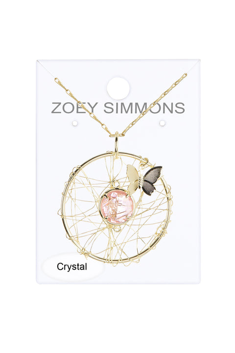 Pink Crystal Dreamcatcher Necklace - GF