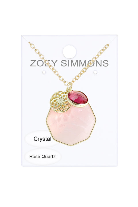 Rose Quartz With Charm Necklace - GF