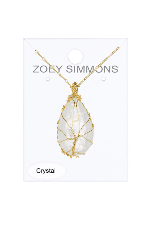 Crystal Quartz Hand Wrapped Aria Pendant Necklace - GF